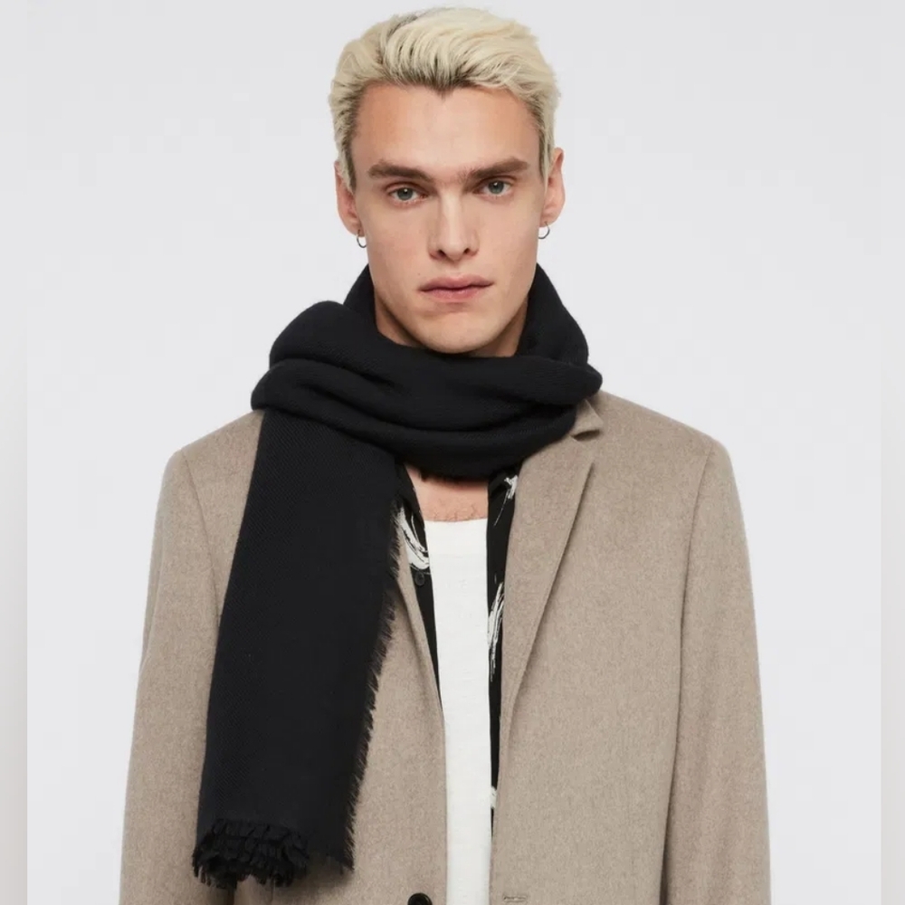 BN All Saints HUGE black solid twill Merino wool scarf
